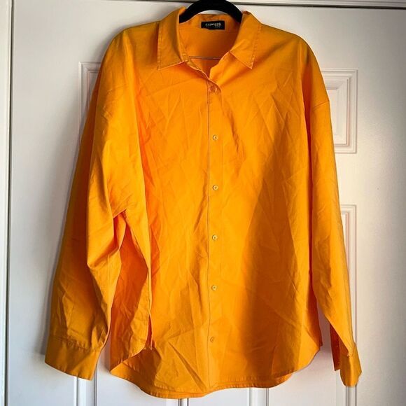 Express Shirt button up Poplin Boyfriend Portofino Shirt size size L orange - Picture 6 of 9